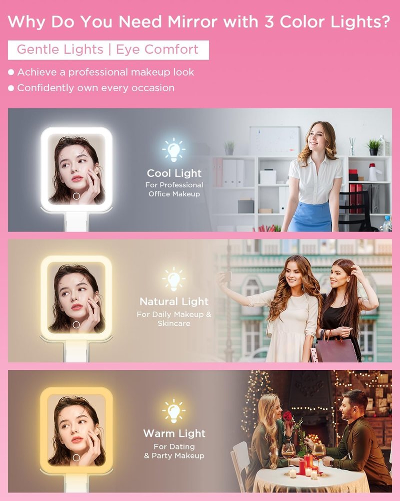 EAONE Magnifying Makeup Mirror with LED Light - Double-Sided 10X/1X, Dimmable Touch Screen, Travel-Friendly, Silver (10.3 x 5.2 in)