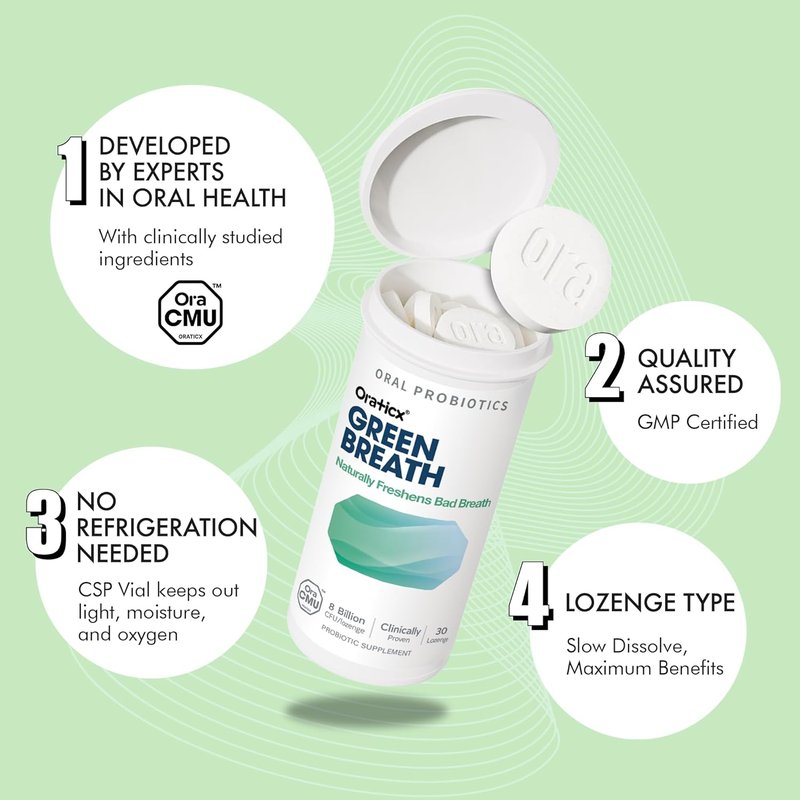 OraTicx Oral Probiotics - Fresh Mint Dental Supplement for Bad Breath | 8 Billion CFU, 30 Lozenges (2-Pack)