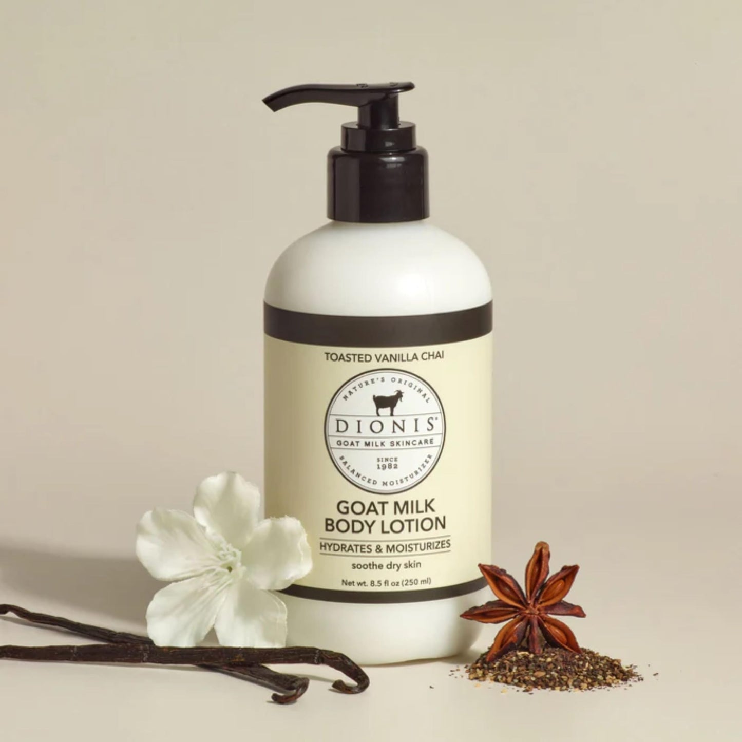 Dionis Goat Milk Skincare Bundle - Vanilla Chai Hand & Body Cream (3.3 oz Travel Size) & Body Lotion (8.5 oz Full Size), Moisturizing Set for Dry and Sensitive Skin, Cruelty-Free and Paraben-Free