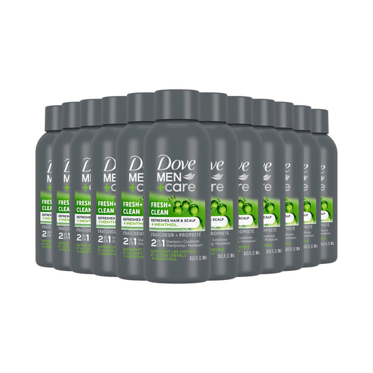 DOVE MEN + CARE Fortifying 2 in 1 Shampoo and Conditioner for Normal to Oily Hair Fresh and Clean with Caffeine Helps Strengthen Thinning Hair 3 oz (Pack of 12)