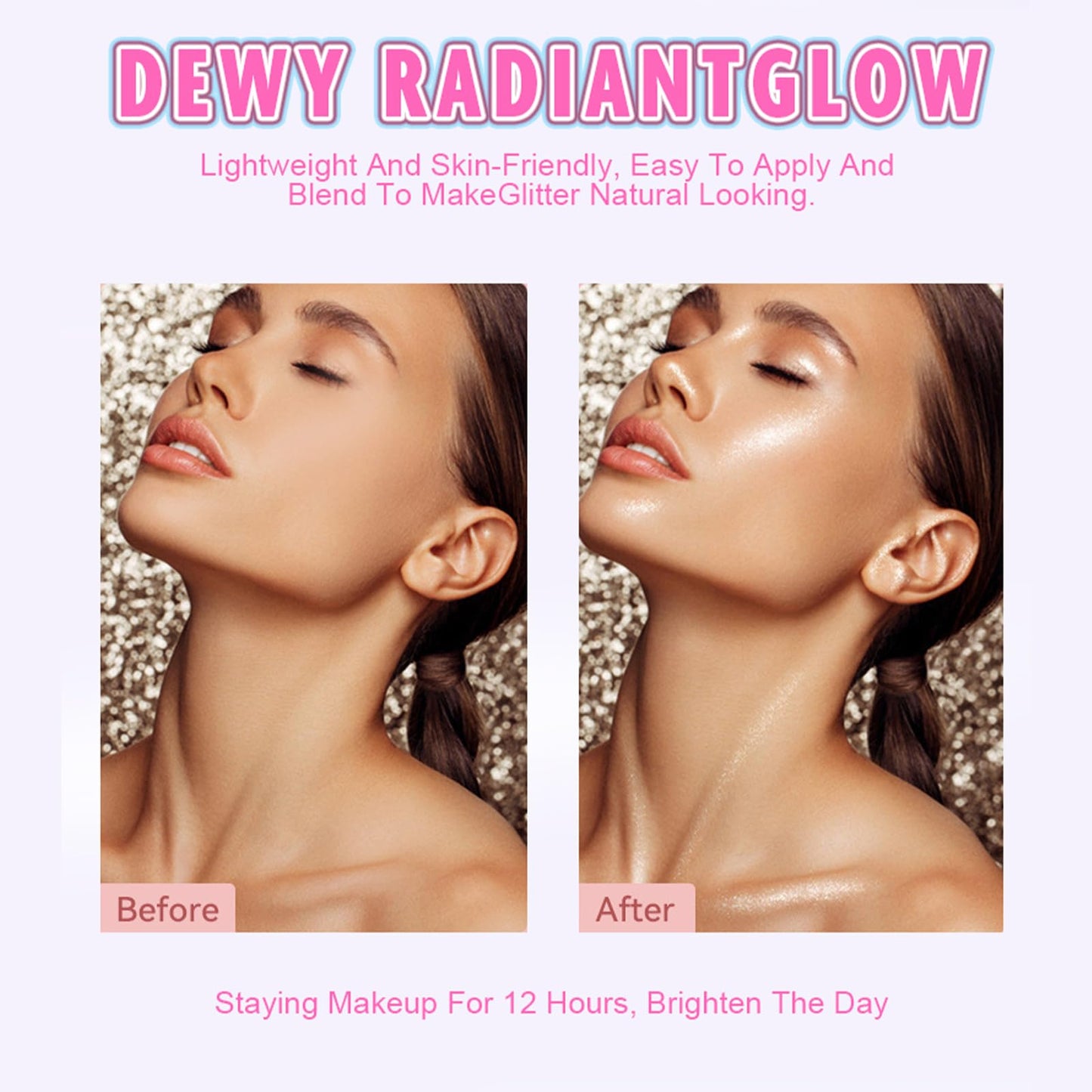 2pcs-Highlighter Stick Makeup, Shimmer Stick for Face & Body, Easy Blend & Long Lasting, Multi-Use Cream Highlighter Makeup for All Skin Types(#02+#03)