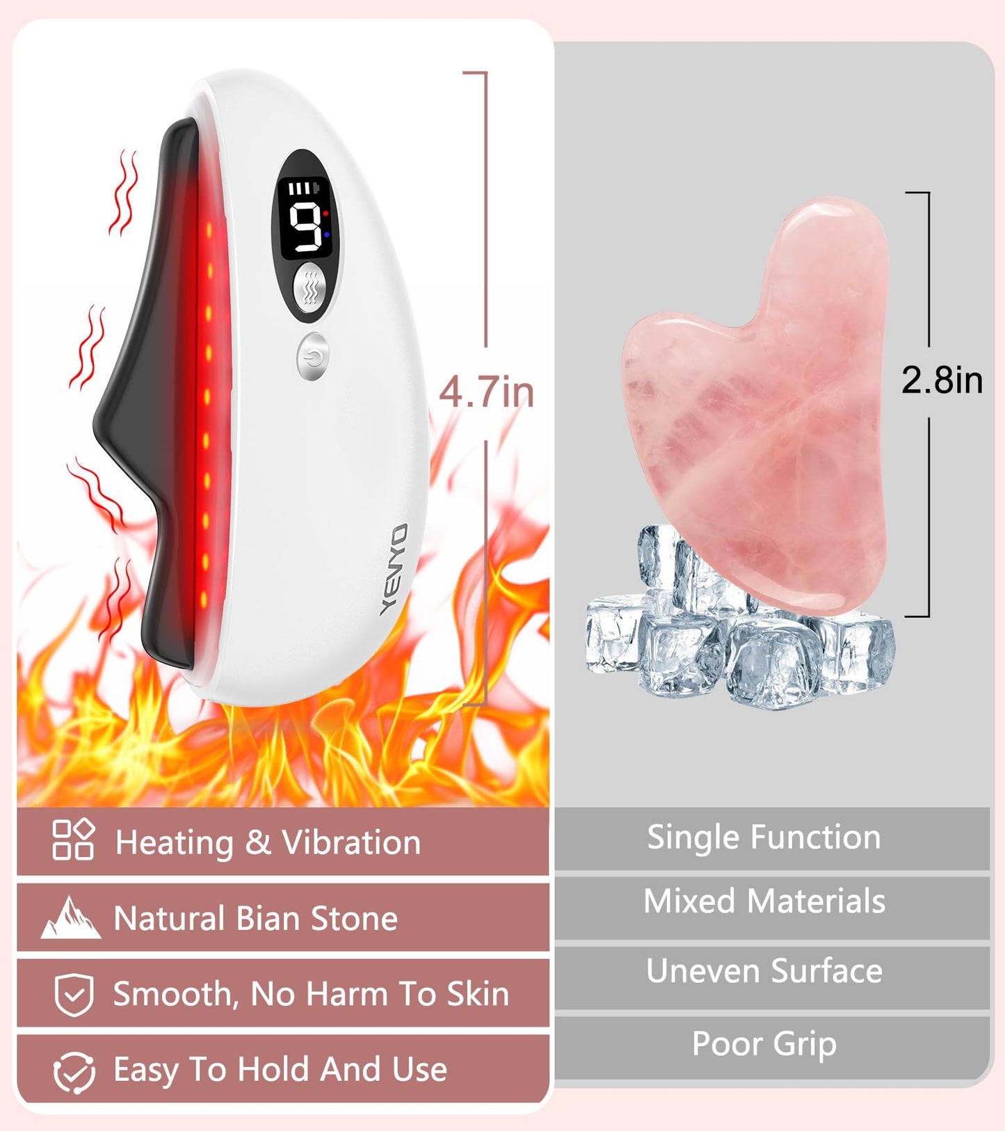 YEVYO Gua Sha Facial Tool, Electric Black Obsidian Guasha Tool for Face, Chin, Neck, Body, Heated Vibrating Massage Gua Sha Stone for Face Sculpting