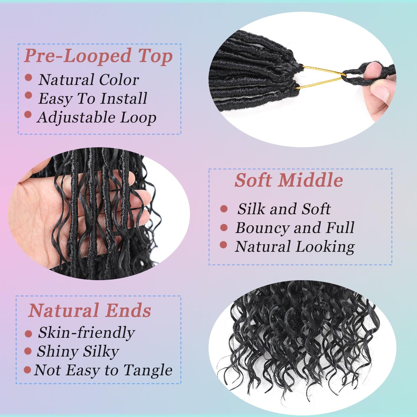 9 Packs Boho Faux Locs Crochet Hair 18Inch Goddess Locs with Curly Ends Long Bohemian River Pre Looped Faux Locs Crochet Hair for Black Women (18Inch,1B)