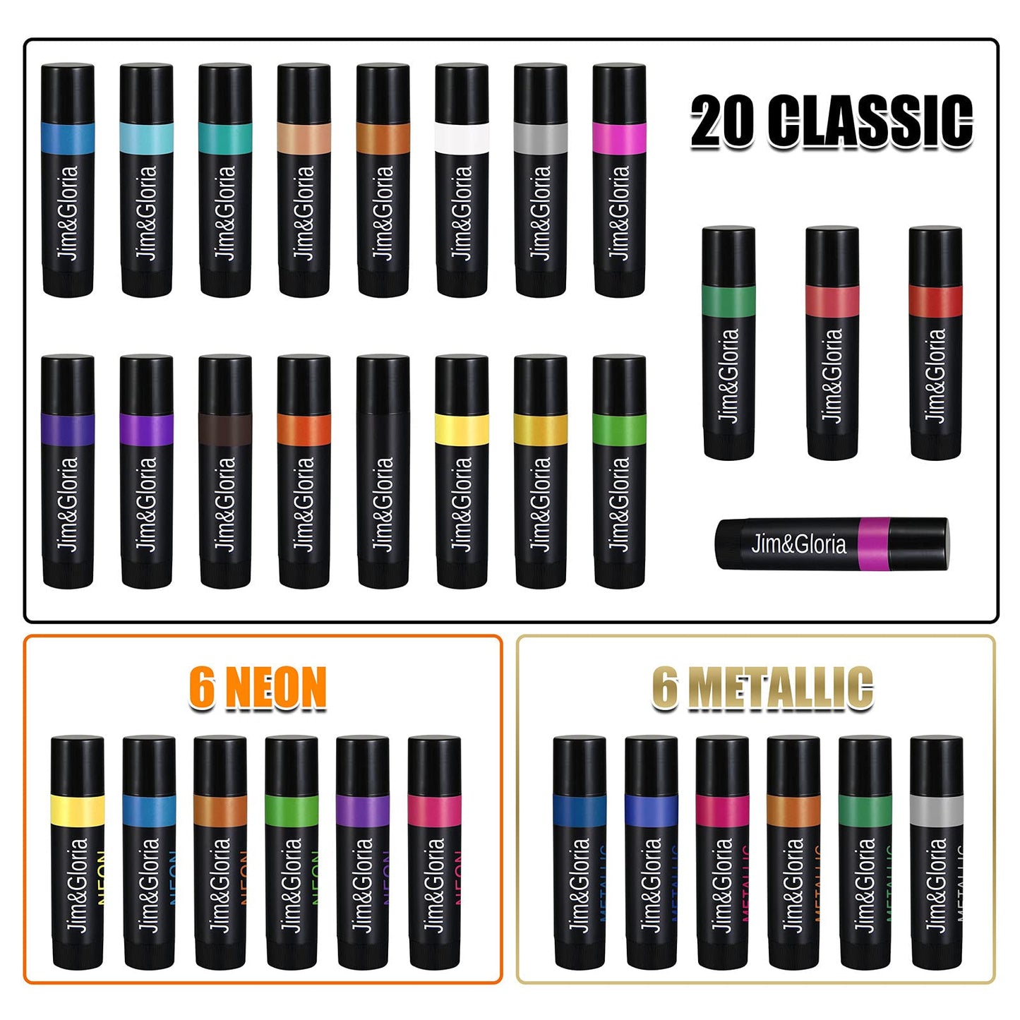 Jim&Gloria Dustless Hair Chalk Include Hair Extensions Mermaid Brushes Glitters Set of 17 Face Paint 32 Colors with Metallic and Neon