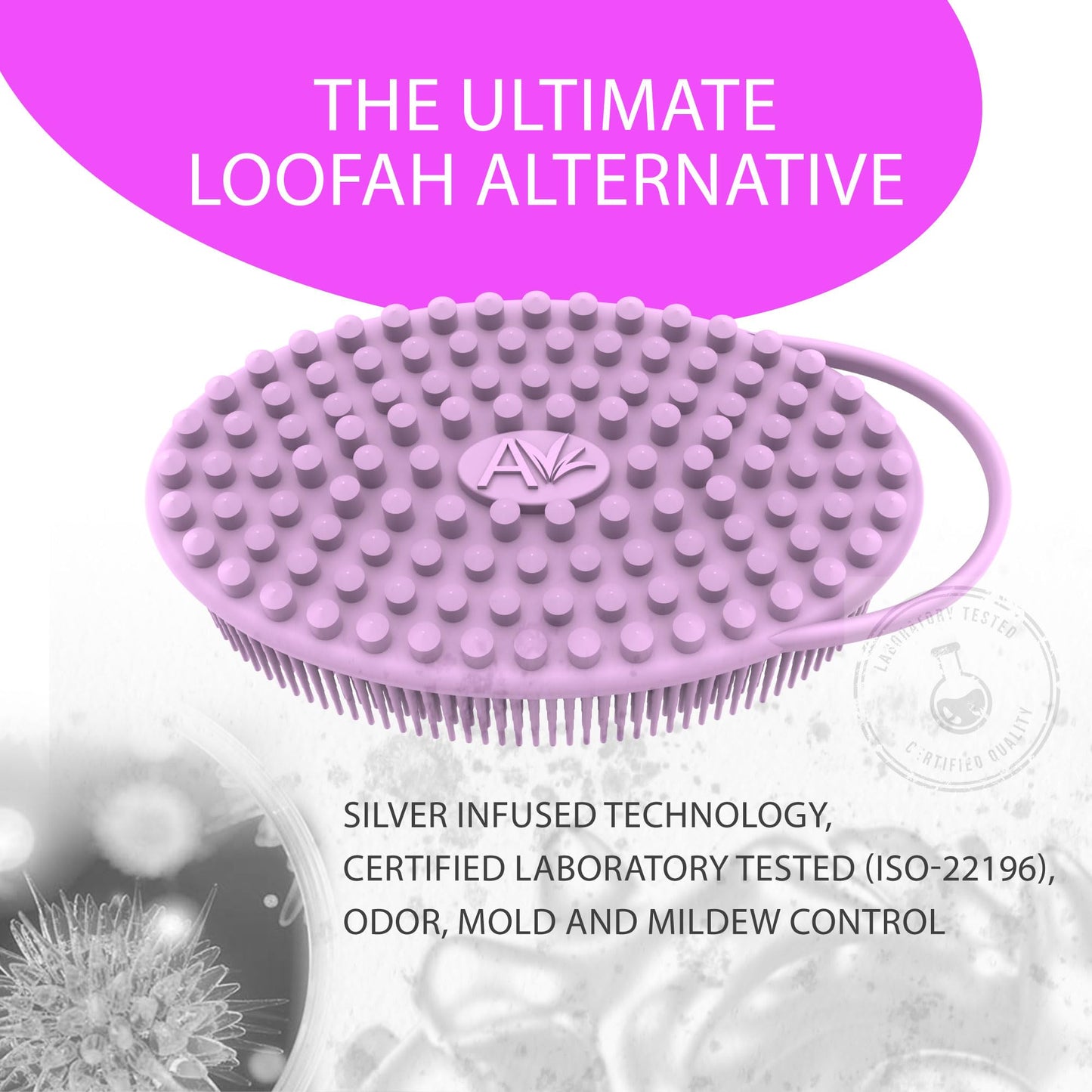 Avilana Silver-Infused Pink and Lavender Silicone Body Scrubber Bundle - Delightful and Serene Dual-Tone Set
