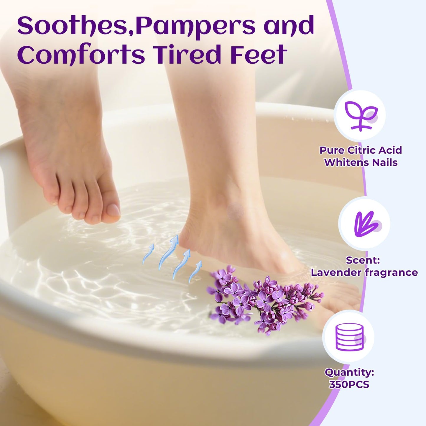 BTTEUYE Foot Pedicure Soak,Natural & Refreshing,Relieve Fatigue,Soothe & Protect Feet,Lavender Scent,350-Count
