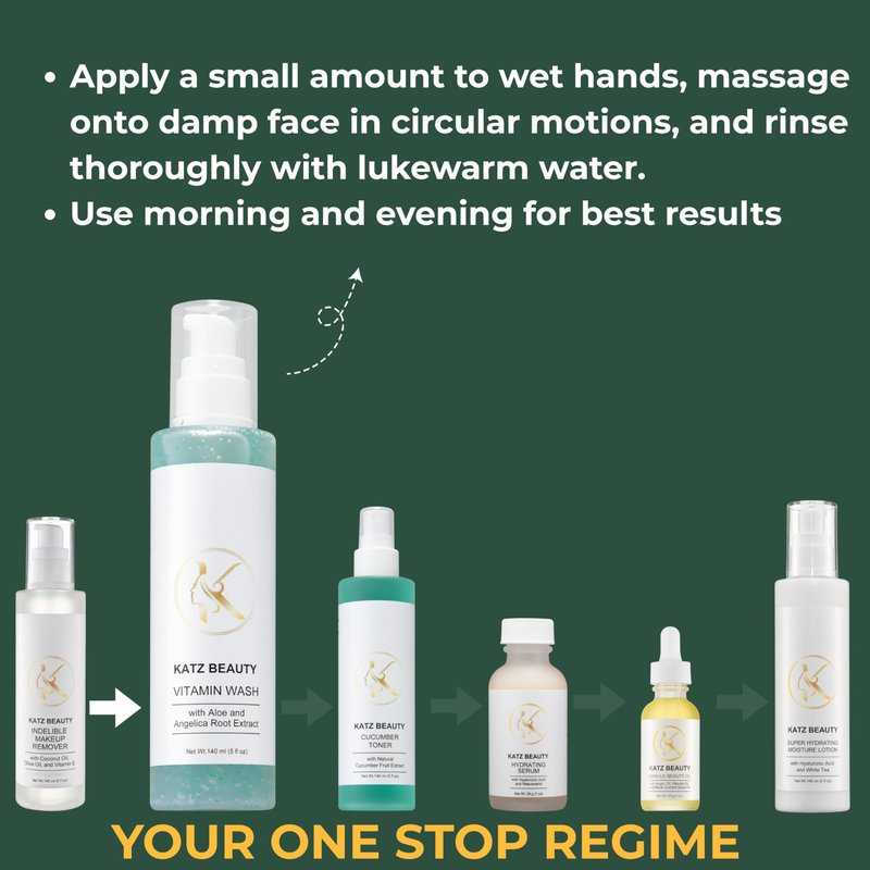 Katz Beauty Vitamin Wash, 5 fl oz - Gentle Face Cleanser with Aloe, Angelica Root & Vitamin E for Sensitive, Oily & Dry Skin, Travel-Size Hydrating Wash