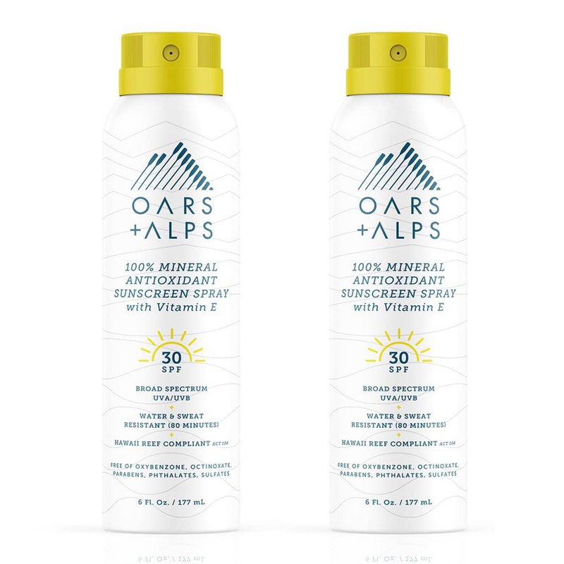 Oars + Alps Mineral Sunscreen Spray for Body, Infused with Vitamin E & Antioxidants, Water & Sweat Resistant, All Skin Types, Lightweight, Hydrating, SPF 30, 6oz, 2pk