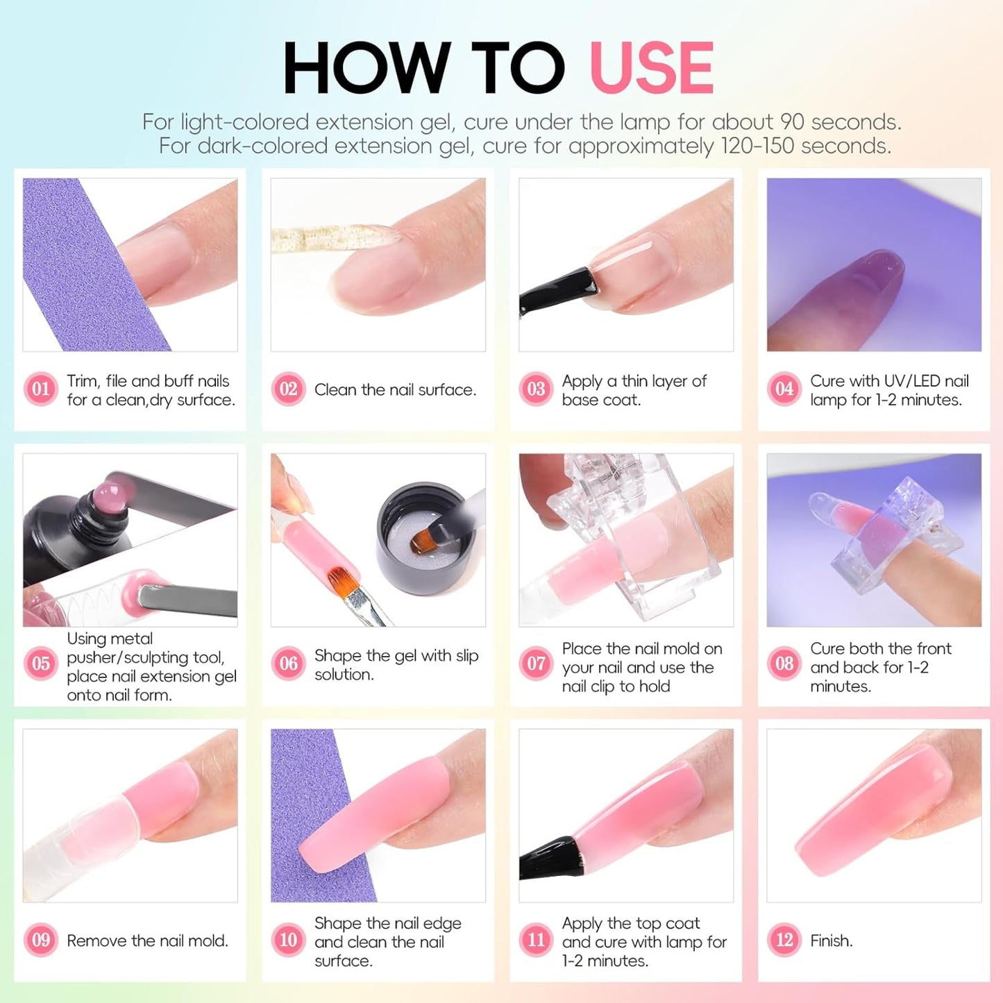 Poly Nail Gel Kit - 50Pcs UV Light Set with 24 Colors, 16ml Poly Extension Gel | DIY Nail Tools for Beginners