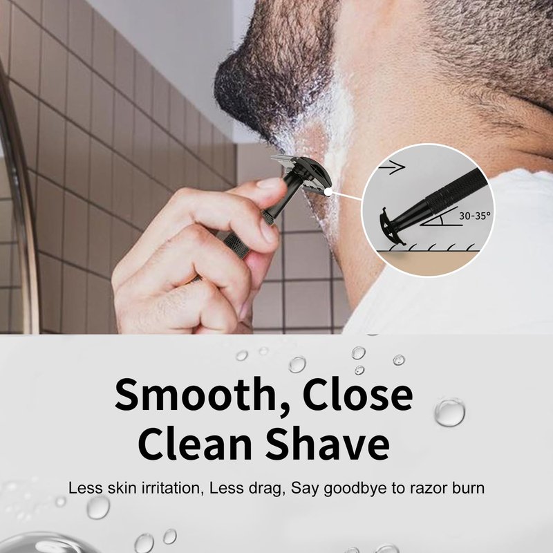 Matte Black Safety Razor - Single Blade Razor for Men | Eco-Friendly, Reusable Metal Design with 10 Stainless Steel Blades