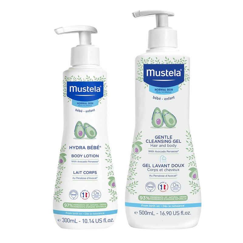 Mustela Baby Bath Time Gift Set | Natural Avocado Skin Care Essentials - Hydra Bebe Lotion & Gentle Cleansing Gel - 2 Items