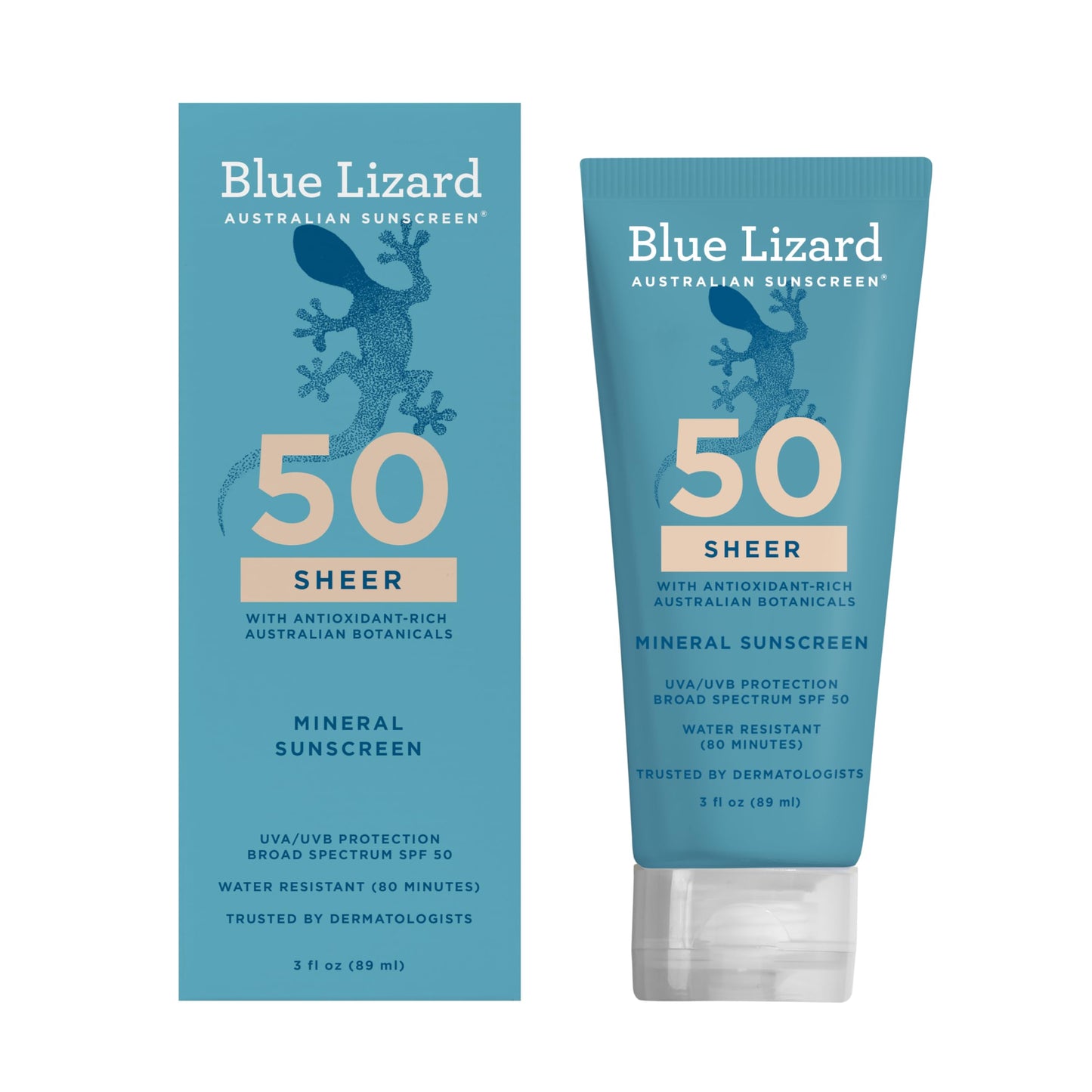 Blue Lizard Sheer Mineral SPF 50 Sunscreen Lotion, Zinc Oxide, 100% Mineral Formula, Rubs In Smooth, Nourishes with Australian Desert Lime and Peach, Paraben- free, Fragrance-Free, 3 fl oz
