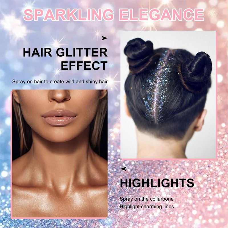 Hair and Body Glitter Spray, 60ml Glint-Rainbow Glitter Hairspray Dry Powder Makeup for Clothes, Festival Rave Prom Loose Sparkle Powder,Holographic Ultra Fine Glitters for Crafts (Glint-Rainbow)