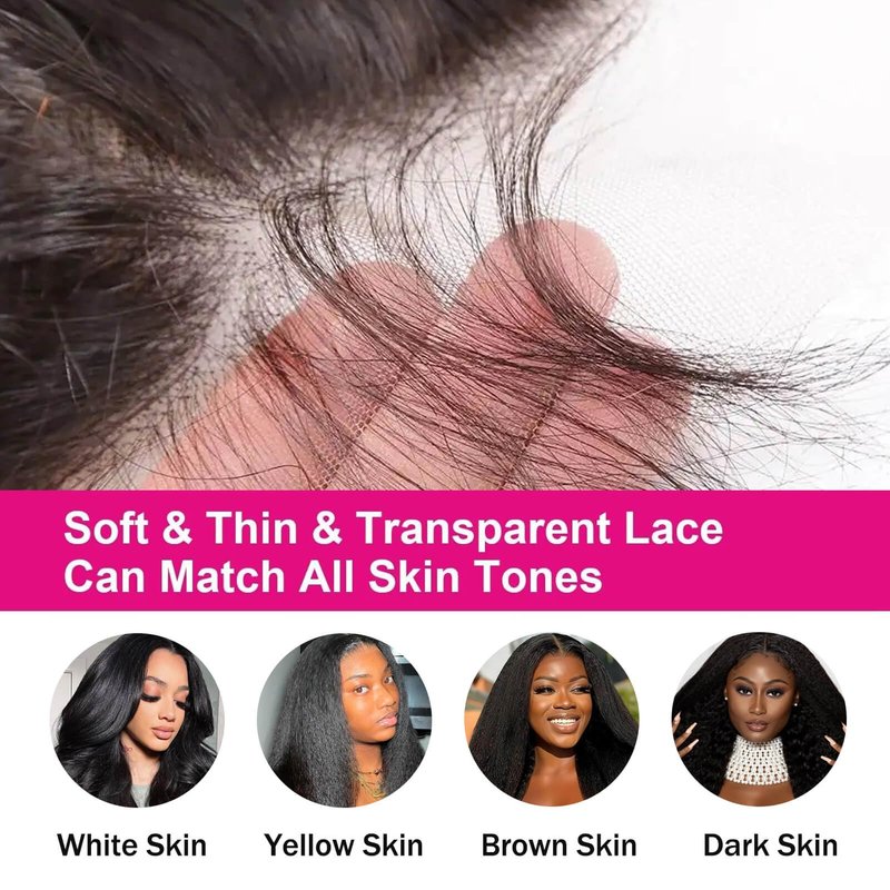 Kinky Straight 4x4 HD Lace Closure Human Hair Extensions 12A Brazilian Virgin Remy 100% Unprocessed Human Hair Yaki Straight Free Part Closure Only Pre Plucked With Baby Hair Natural Black 12 inch