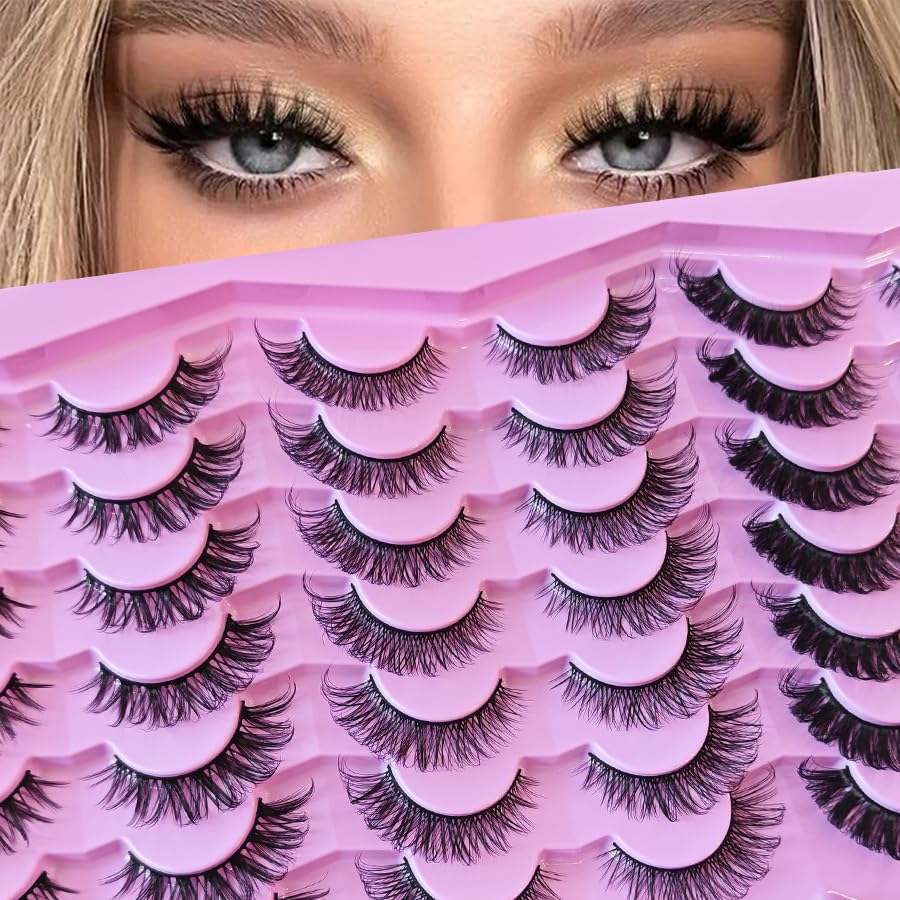 21 Pairs Russian Strip Lashes - D Curl Wispy Mink False Lashes | 12-18mm Natural Look