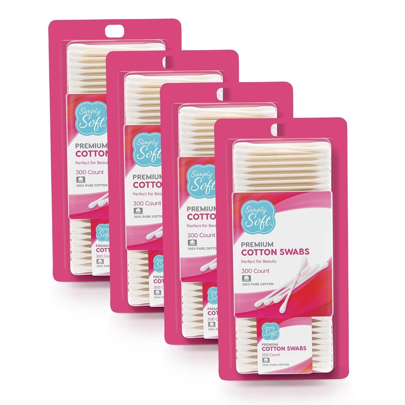 Cotton Tip Applicators - Double Round Cotton Swabs for Hygiene & Beauty Care | 300 Count (Pack of 4)