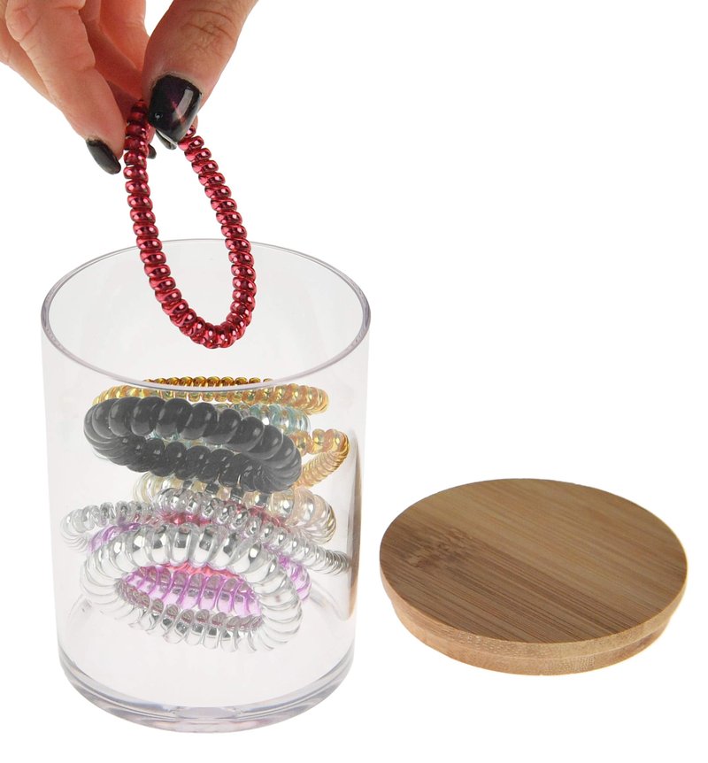 ARAD 3 Pcs Cotton Ball, Swab, Q-tip Storage, Clear Acrylic Jar Container with Bamboo Lid, Easy Organization on Bathroom Counters, Under Sink Placement or Vanity Tables-3.25" D x 4.5" H