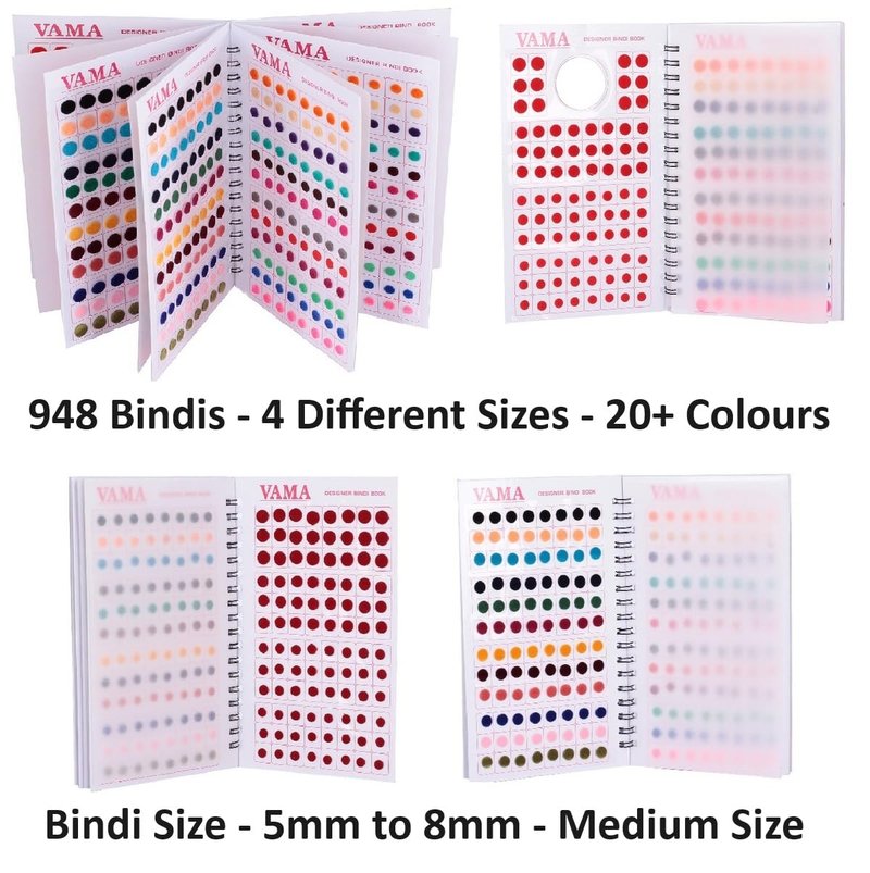 VAMA Premium Velvet Multicolor Forehead Stickers Bindiya Bindis Bollywood Bindi Booklet for Women (Pack of 948 - Bindi Book)