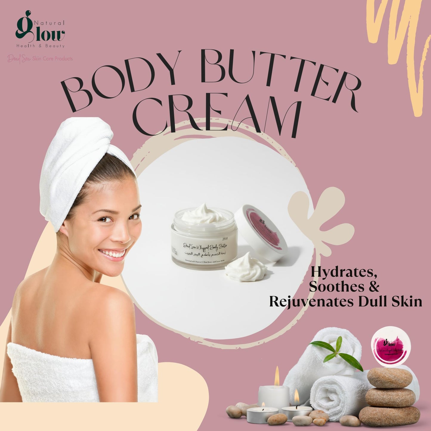 Natural Glow | Body Butter | Dead Sea Whipped Body Butter 200 ml | Deep Hydration, Nourishing Moisturizer for Dry Skin