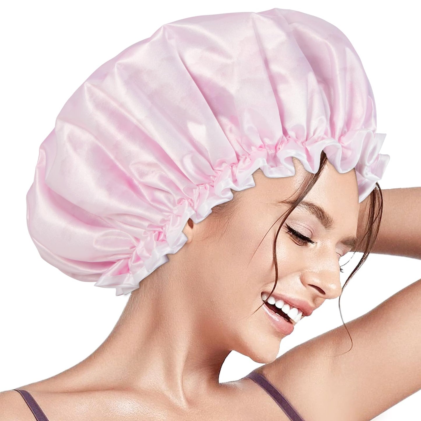 Aquior Shower Caps, Reusable Shower Cap for Women, Double Layer Waterproof Hair Cap, Large Size for All Hair Lengths,for Girls Spa Home Salon Use