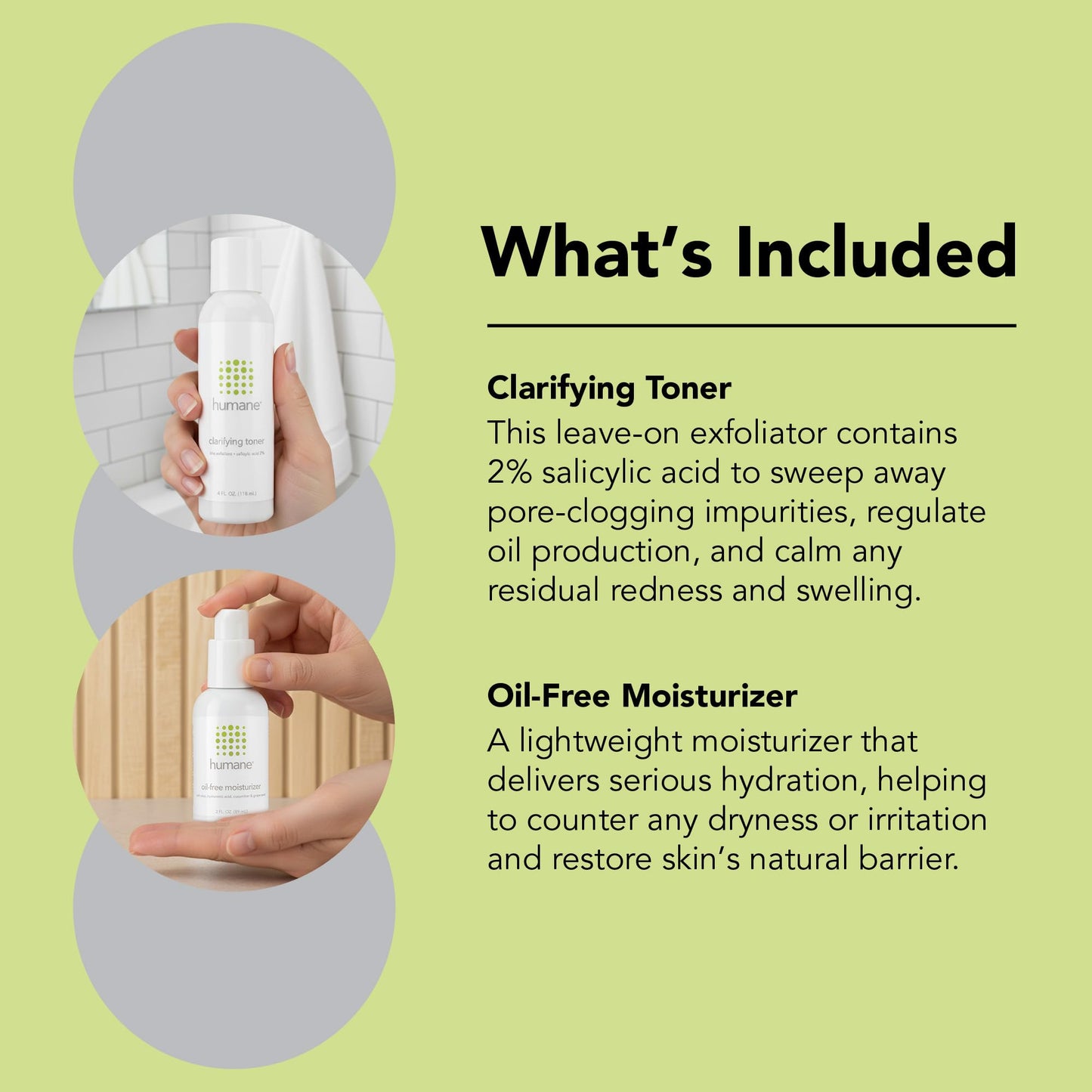 Humane Clarifying Toner and Oil-Free Moisturizer Bundle - Acne Treatment for All Skin Types