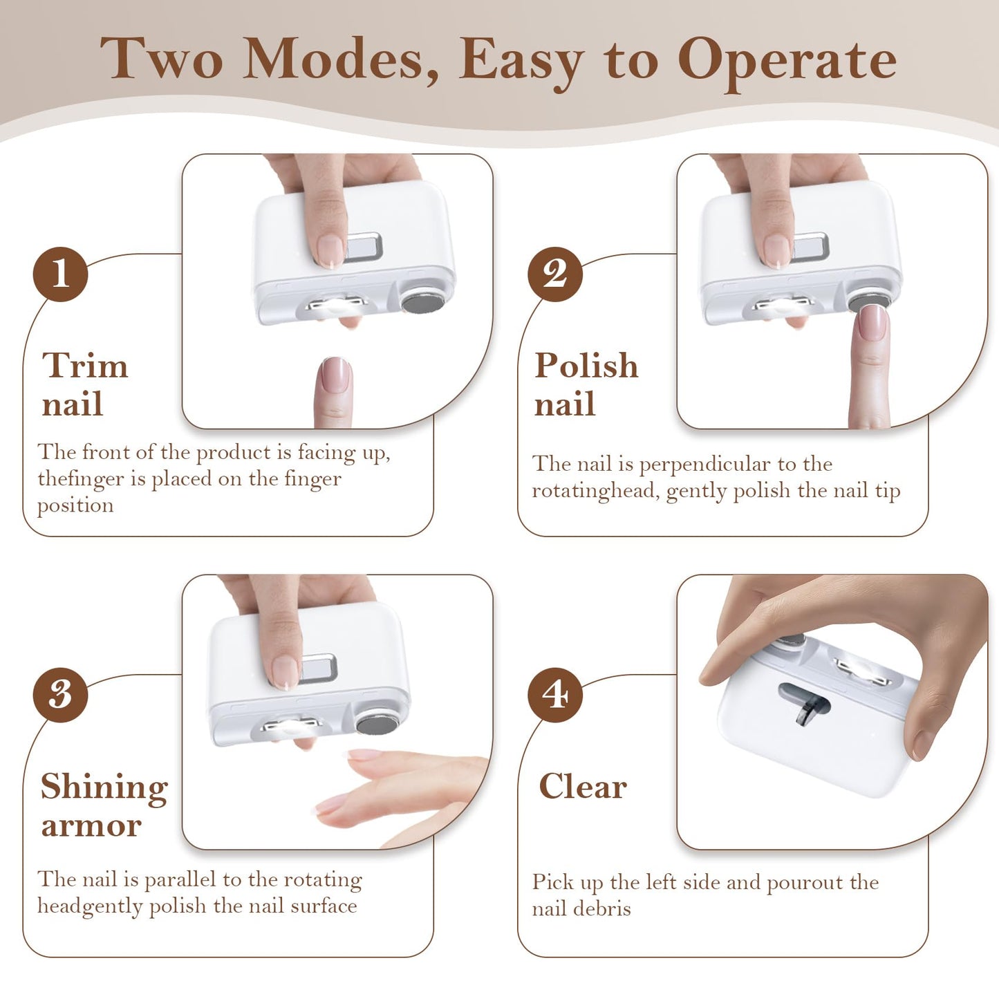 Electric Nail Clipper with Polishing, 3-in-1 Automatic Nail Trimmer with LED Light & Nail Scraps Storage, 2 Speeds Portable Fingernail Clipper for Adults, Seniors, Women, Men and Kids (White)