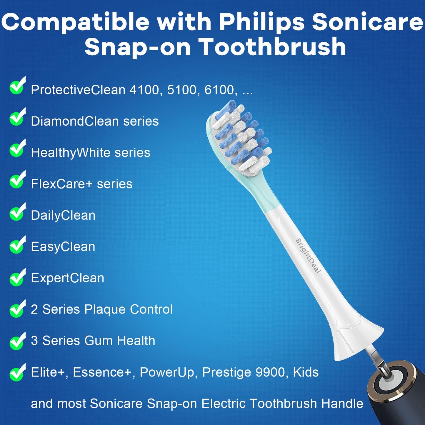 BrightDeal Replacement Head for Philips Sonicare ProtectiveClean 4100 5100 6100 DiamondClean 9500 ExpertClean 7500 FlexCare HealthyWhite Electric Sonic Toothbrush C3 G3 W3 C2 G2 C1 Brush, White, 4 Pcs