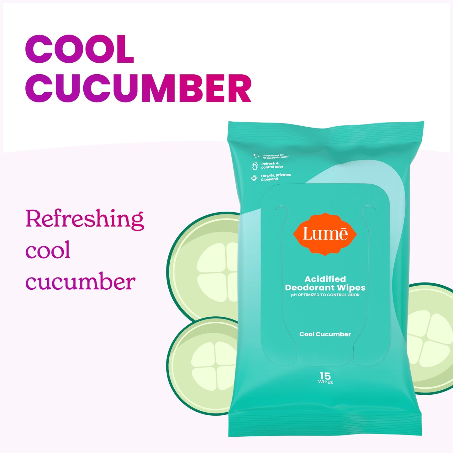 Lume Whole Body Deodorant - Invisible Cream Tube (Unscented) and Lume Acidified Deodorant Wipes (Cool Cucumber) - 24 Hour Odor Control - Aluminum Free, Baking Soda Free, Skin Loving