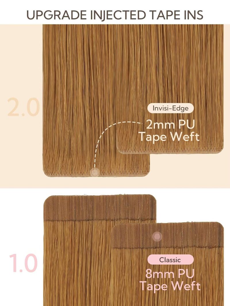 HOTBANANA Invisi Edge Tape in Hair Extensions Human Hair, 10inch 30g 10pcs Invisible & 10pcs Classic Auburn Ginger Seamless Tape in Hair Extensions Straight Injected