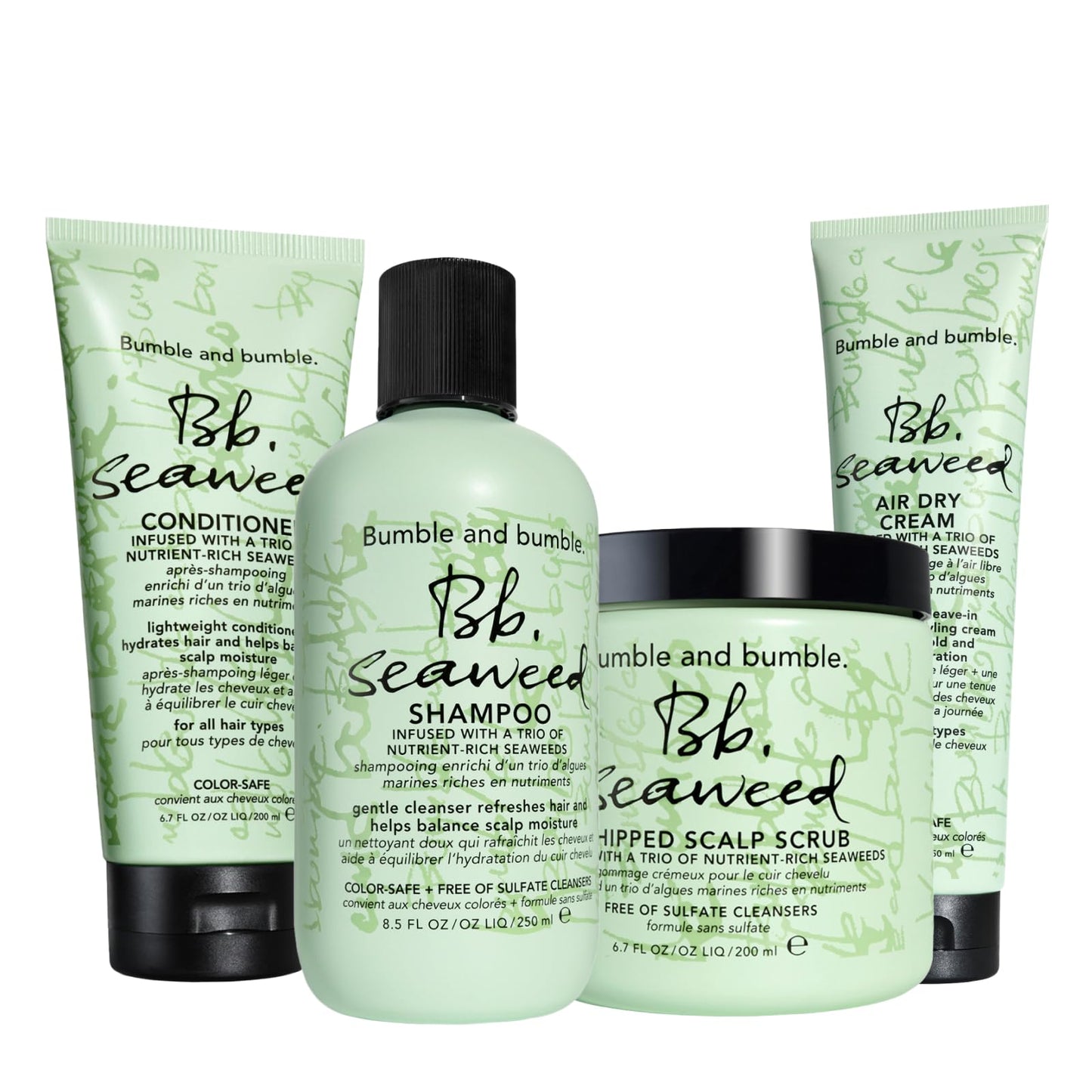 Bumble and bumble. Seaweed Nourishing Shampoo + Conditioner + Air Dry Styling Cream + Whipped Scalp Scrub Full Size Set | Hydrating, Anti Frizz, Soft Hold, Color Safe | Curly, Wavy, Straight Hair