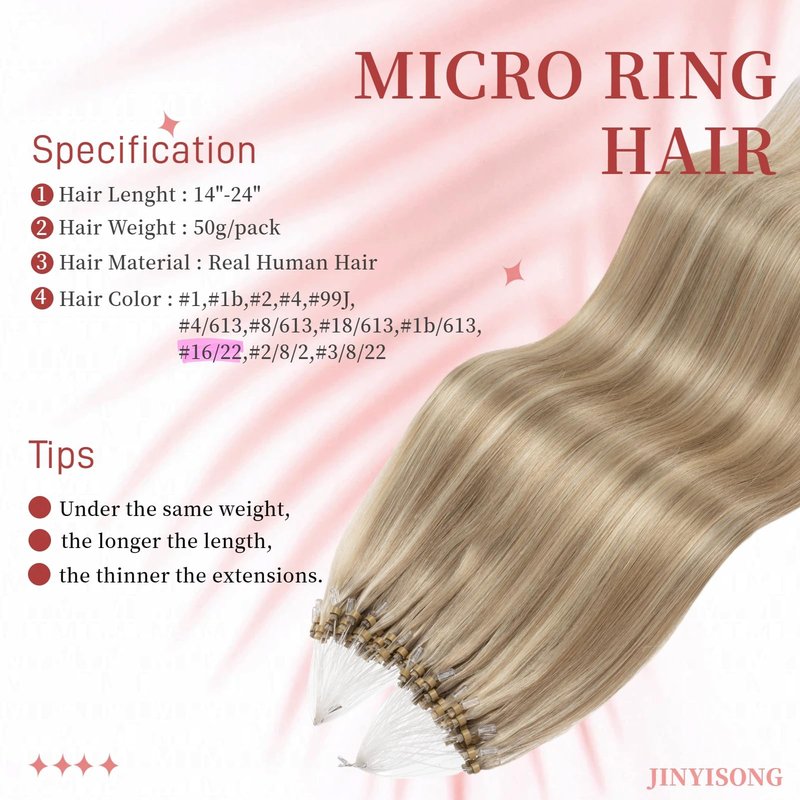 Microlink Hair Extensions Human Hair 14 Inch Blonde Highlight Micro Bead Hair Extensions #16/22 Micro Loop Hair Extension 1g/s 50g