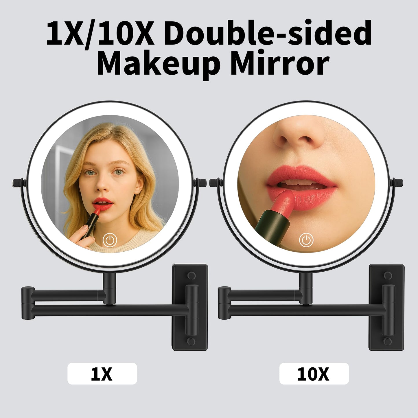 LANSI Wall Mounted Makeup Mirror with Lights and 1X/10X Magnification,Black