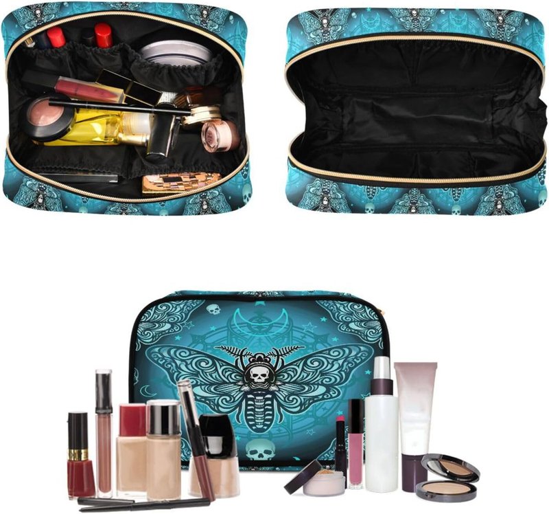 Goth Toiletry Bag Set - Butterfly Skull Makeup Organizer | 3-Piece Travel Cosmetic Bags