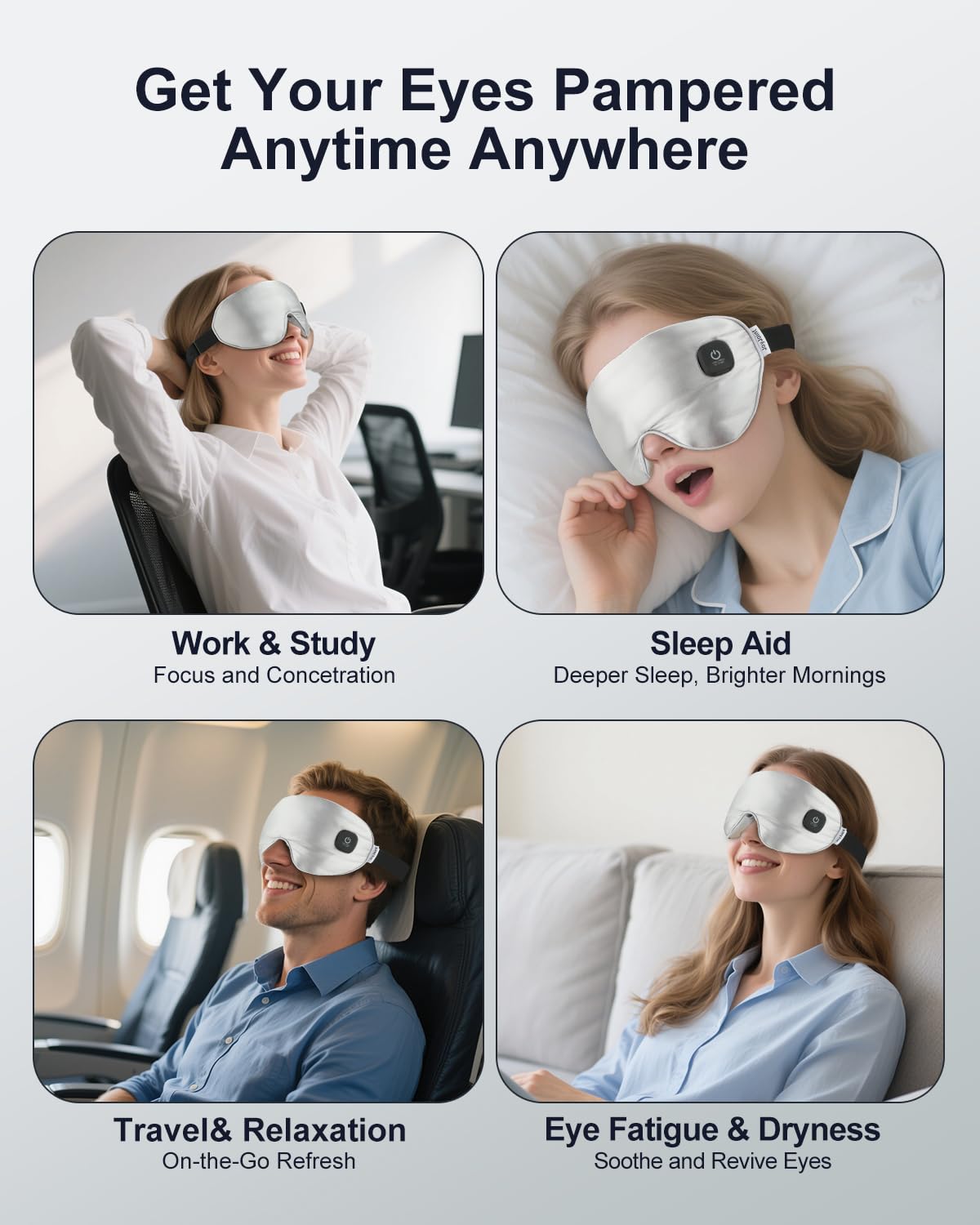 Heated Eye Mask - Cordless Eye Mask for Dry Eyes, Eye Relief, Improved Sleep, Rechargeable, WashableCover Eye Heating pad for Travel