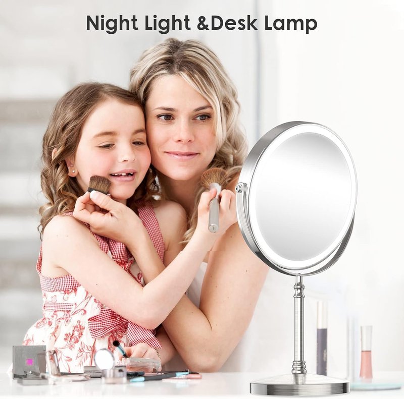 Double-Sided Makeup Mirror - 3000mAh Rechargeable Vanity Mirror with 3 Color Modes | 1X/10X Magnification, Adjustable Brightness
