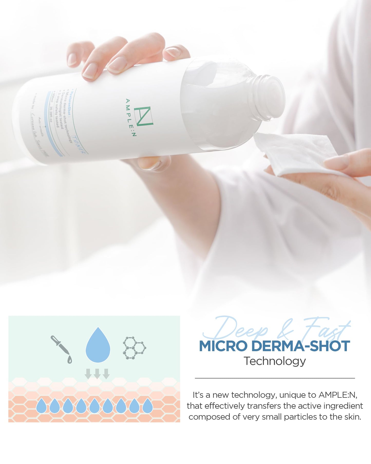 Ample:N Hyaluron Shot Toner – Korean Hyaluronic Acid and Ceramide Hydrating Face Toner - Moisturizing Essence for Minimizing Wrinkles – Dewy Healthy Glow Skin Booster for Dry Skin, 20.3 fl.oz.