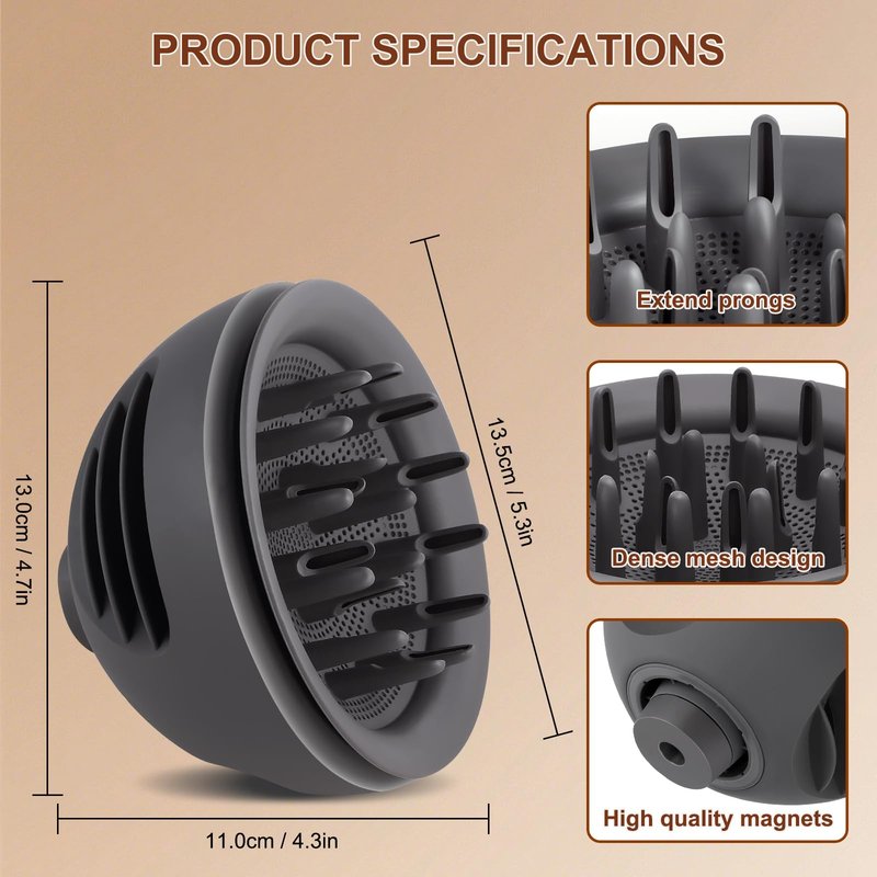 Wave+Curl Diffuser Attachment for Dyson Supersonic Hair Dryer HD19(travel) HD01 HD02 HD03 HD04 HD08 HD15, Fast Drying, Dome and Diffuse Modes for Wave Curly Thick, Adding Volume and Define, Gray