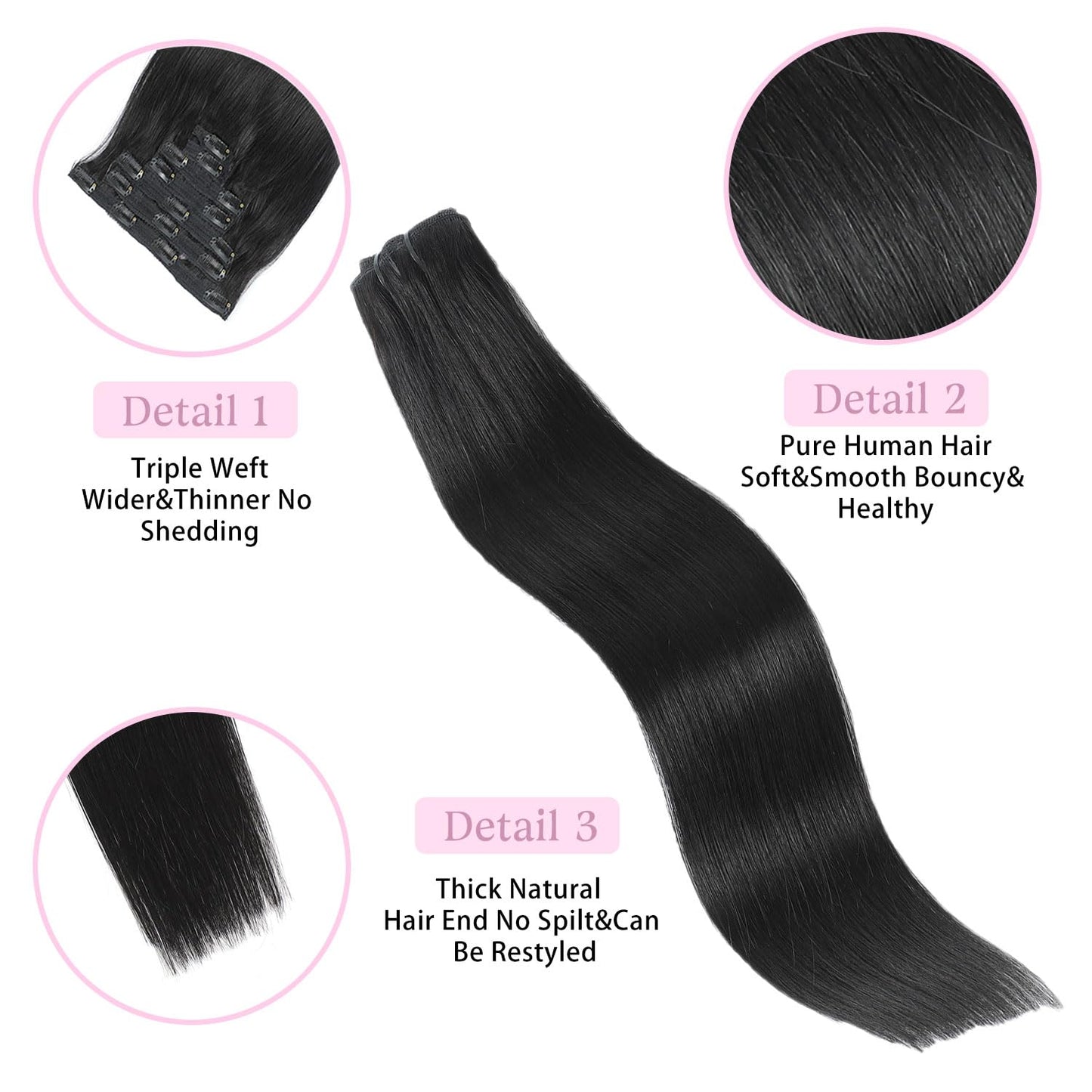 Clip in Hair Extensions Real Human Hair Jet Black 16 inch 7pcs 70g/Pack, Human Hair Clip in Extensions, Salon-Grade Quality, Easy Comfort Wear for Women (#1, 16 inch)