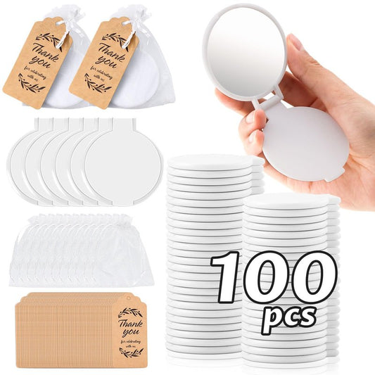 Easytle 100 Pcs Compact Mirror Bulk with Organza Bags & Thank You Cards‌, Wedding Party Favors‌ Mini Round Folding Mirrors Small Makeup Mirrorfor Purse Portable Pocket Mirror for Gifts DIY