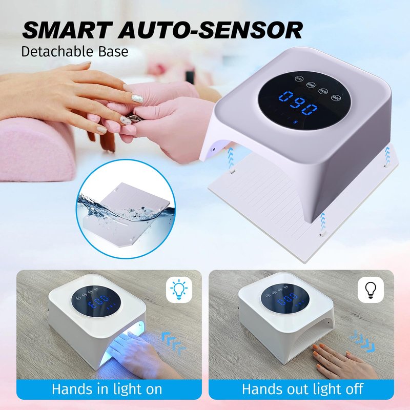Belovedone UV Nail Lamp, 72W Rechargeable LED Gel Nail Light Dryer for Gel Polish 4 Timer Modes Cordless Bling White Diamond Rhinestones for Salon & Home
