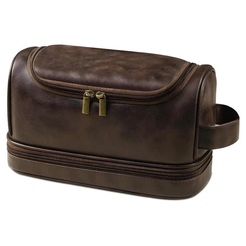 Travel Toiletry Bag for Man, Leather Waterproof Toiletry Bag, Gift for Man, Hanging Travel Bag, Gym Travel Bathroom Toiletry Bag Dropp Kit (COFFEE)