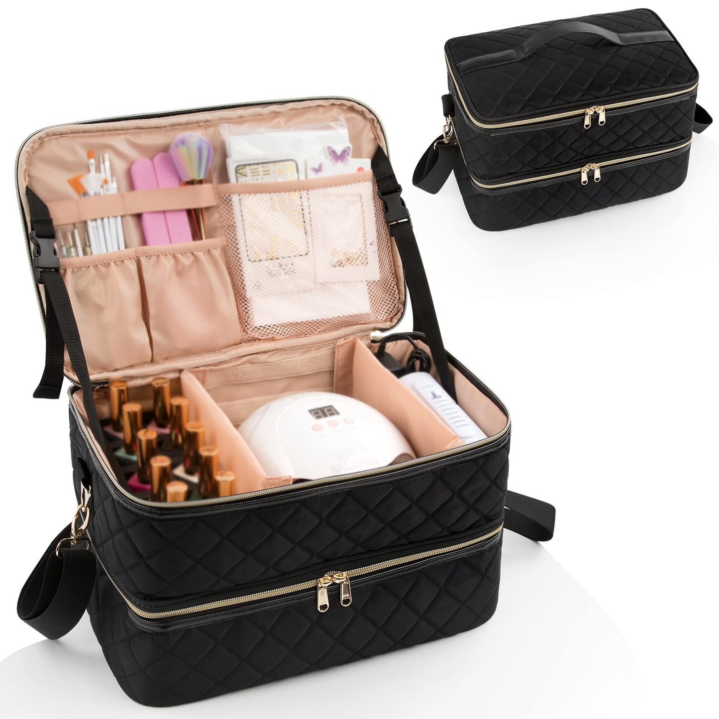 Ethereal Nail Polish Organizer Case Holds 50+ Bottles (15ml/0.5 fl.oz) Nail Lamp, Gel Polish Travel Case Bag for Nail Suppiles, Gift for Manicurist, Girls
