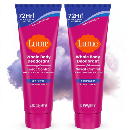 Lume Whole Body Deodorant Plus Sweat Control - Smooth Cream Tube - 72 Hour Odor And Sweat Control - Baking Soda Free, Skin Loving - 3.0 ounce (Pack of 2) (Soft Powder & Lavender Sage)
