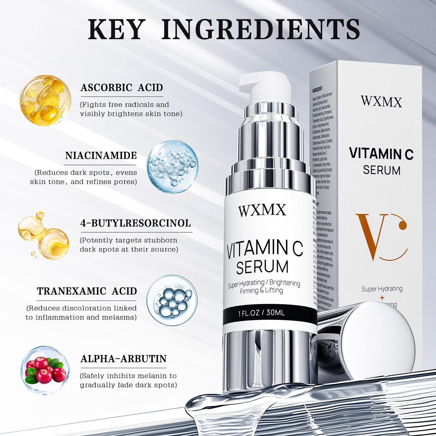 Super Vitamin C Serum for Face: All-in-One Hydrating Anti-Aging Formula by Vitamin C, Hyaluronic Acid, Caffeine-Firming, Lifting, Targets Dark Spots, Wrinkles, Vitamin c face serum, 1 fl oz