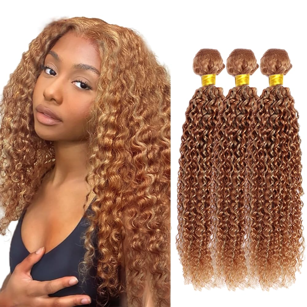 P27/30 Deep Wave Bundles Honey Brown Human Hair Bundles 28 28 28 Inch 2 Tone Honey Blonde Mixed With Light Brown Double Weft Real Ombre Hair Extensions