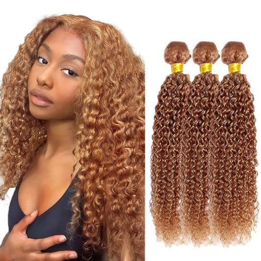 P27/30 Deep Wave Bundles Honey Brown Human Hair Bundles 28 28 28 Inch 2 Tone Honey Blonde Mixed With Light Brown Double Weft Real Ombre Hair Extensions