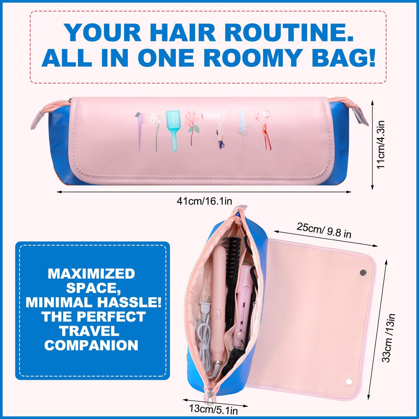 Sadnyy Hair Tools Travel Bag and Heat Resistant Mat 2-in-1 Hot Hair Tools Organizer for Curling Flat Irons Straighteners Portable Hairstylist Travel Bag Women Haircare Accessories, 16.1''x5.1''x4.3''