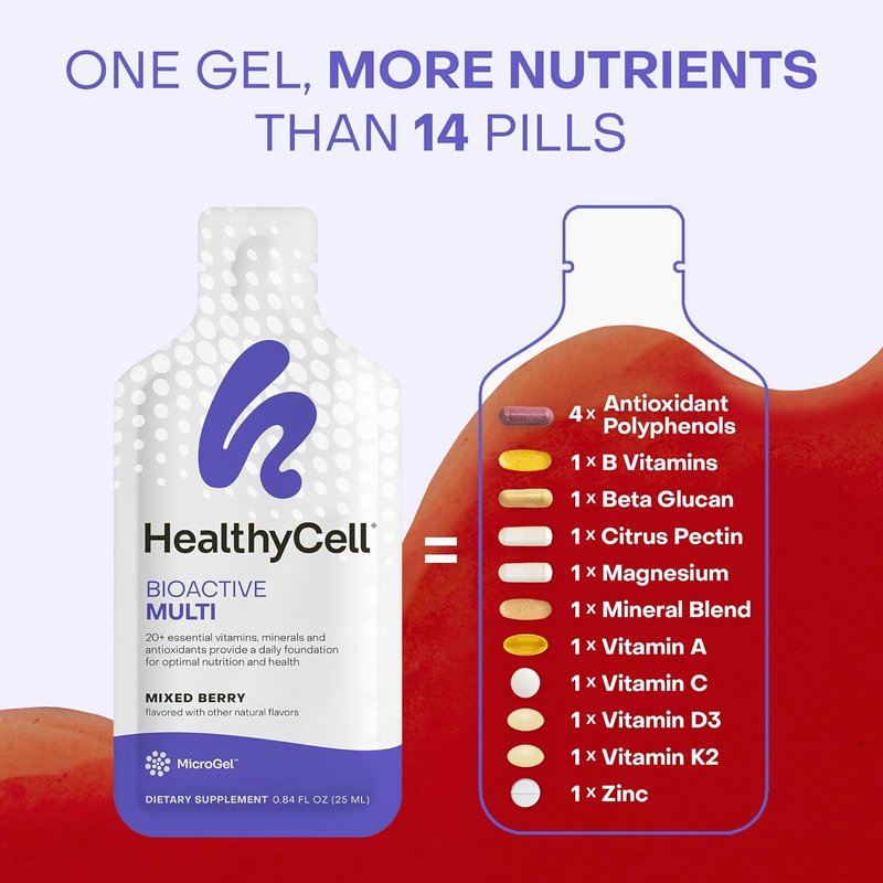 Bioactive Daily Liquid Multivitamin - 20+ Essential Vitamins & Antioxidants for Brain, Heart, Immune Support | 14 Gel Packs
