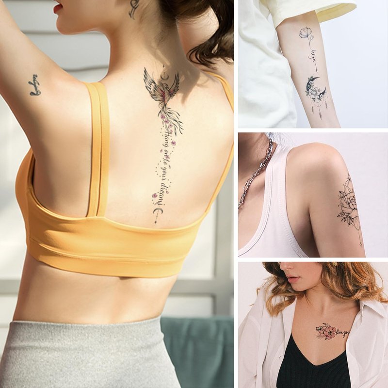 Oottati Waterproof Temporary Tattoo 10 Sheets of Simple Flower Leaf Moon Line Drawing Suit for Back Arm Women and 7 Sheets of Small Flower