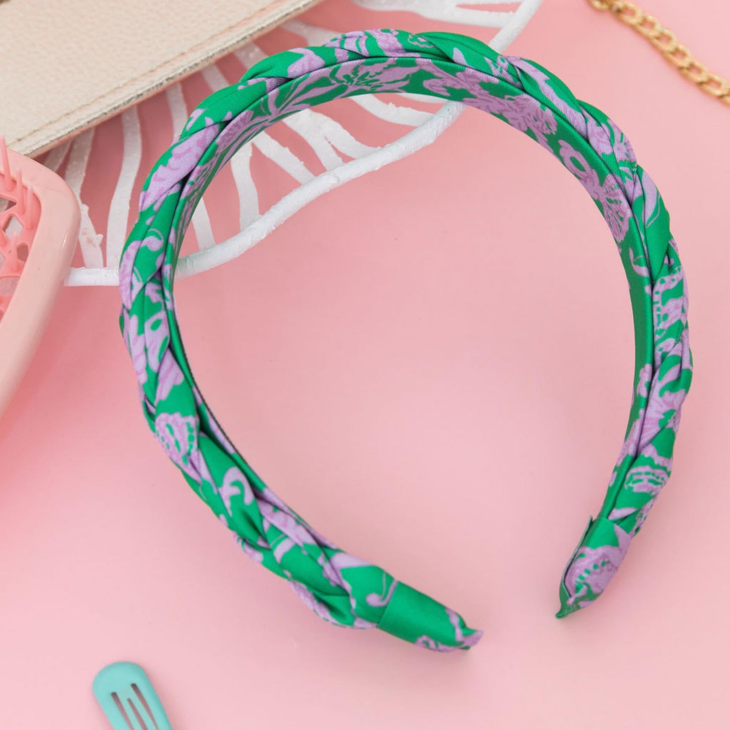 Lilly Pulitzer Women's Fashion Headband, Green Braided Fabric Headband, Colorful Cloth Headband, Cute Hair Accessories for Women and Teen Girls, Salty Sandbar